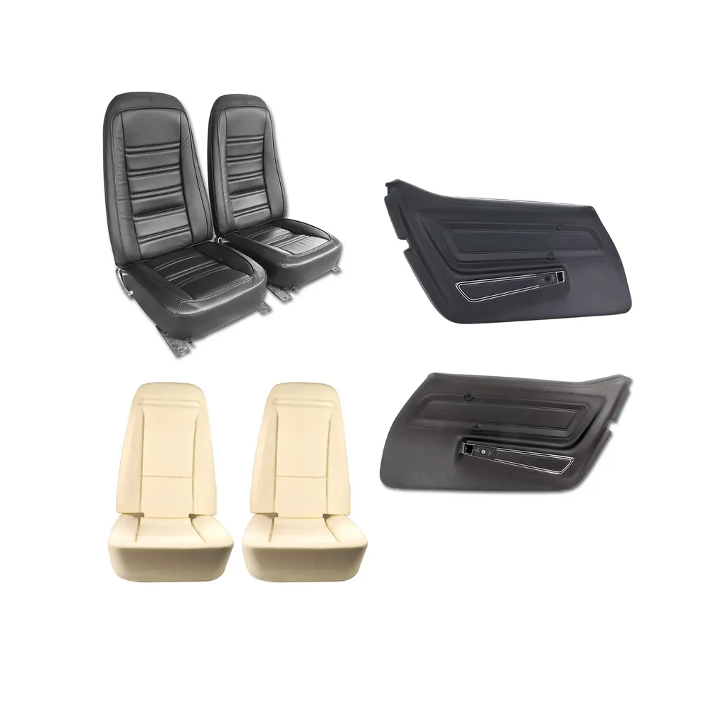 C3 1970-1977 Corvette Interior Package - Full Leather Covers, Foam, Deluxe Door Panels - Black