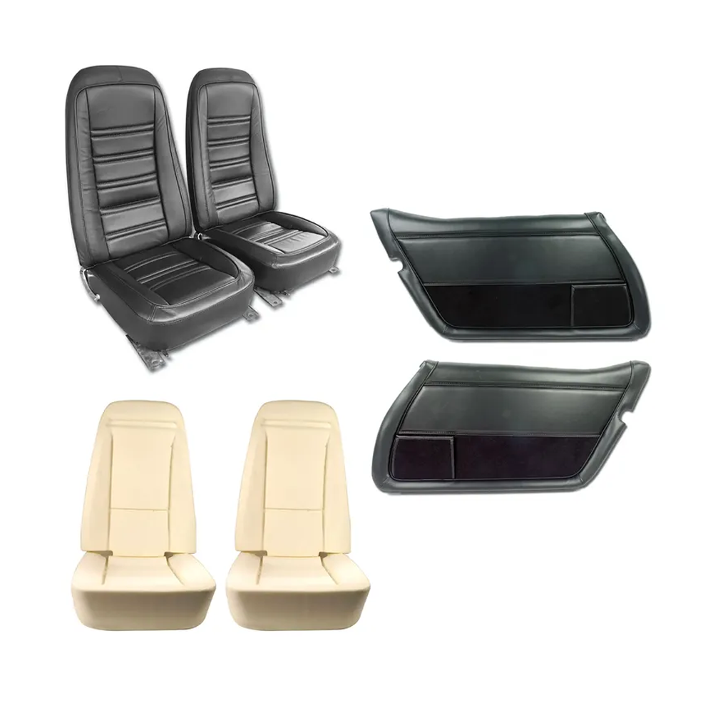 C3 1978 Corvette Interior Package - OE Leather Covers, Foam, Deluxe Door Panels - Black