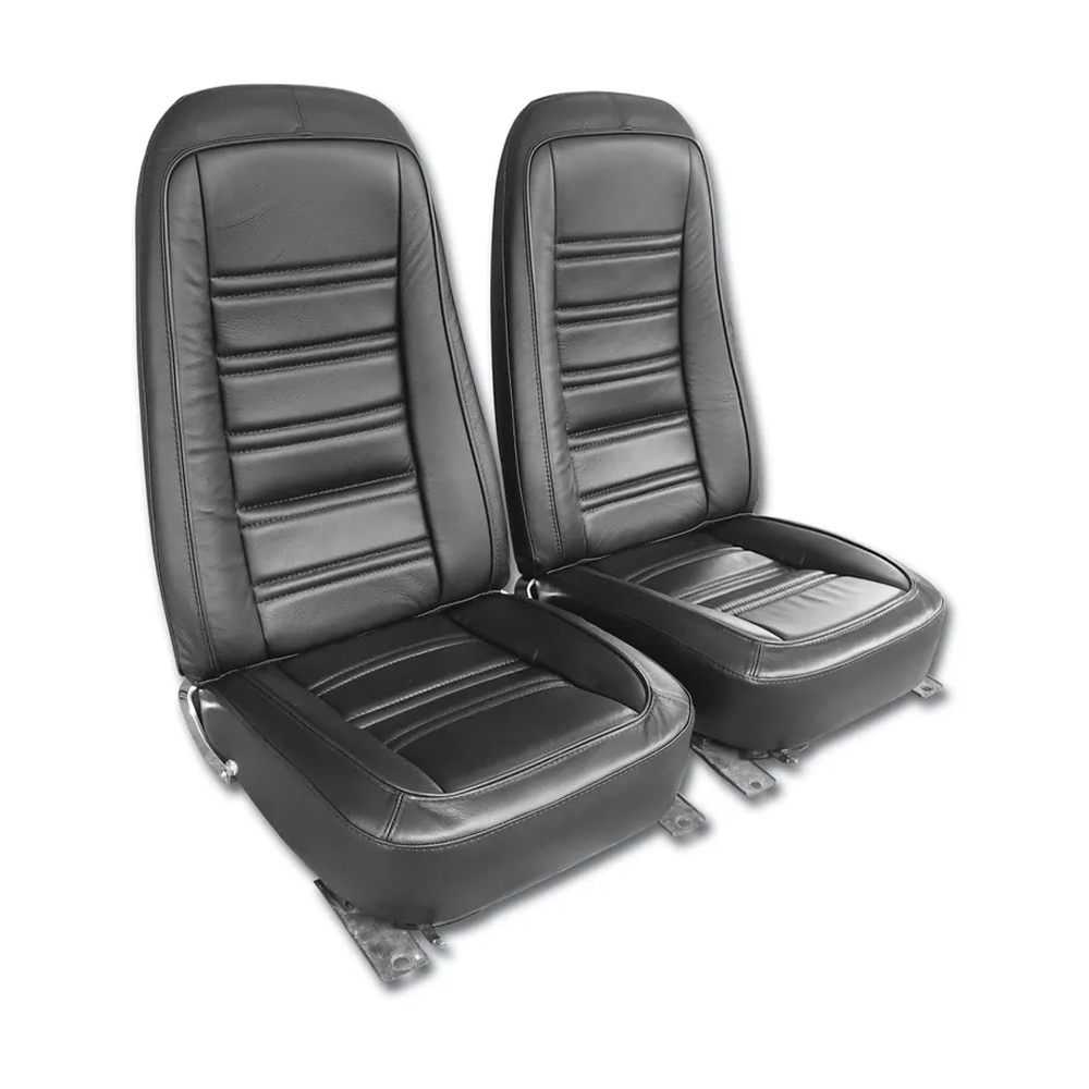 C3 1976 Corvette Interior Package - OE Leather Covers, Foam, Deluxe Door Panels - Black W/Teak