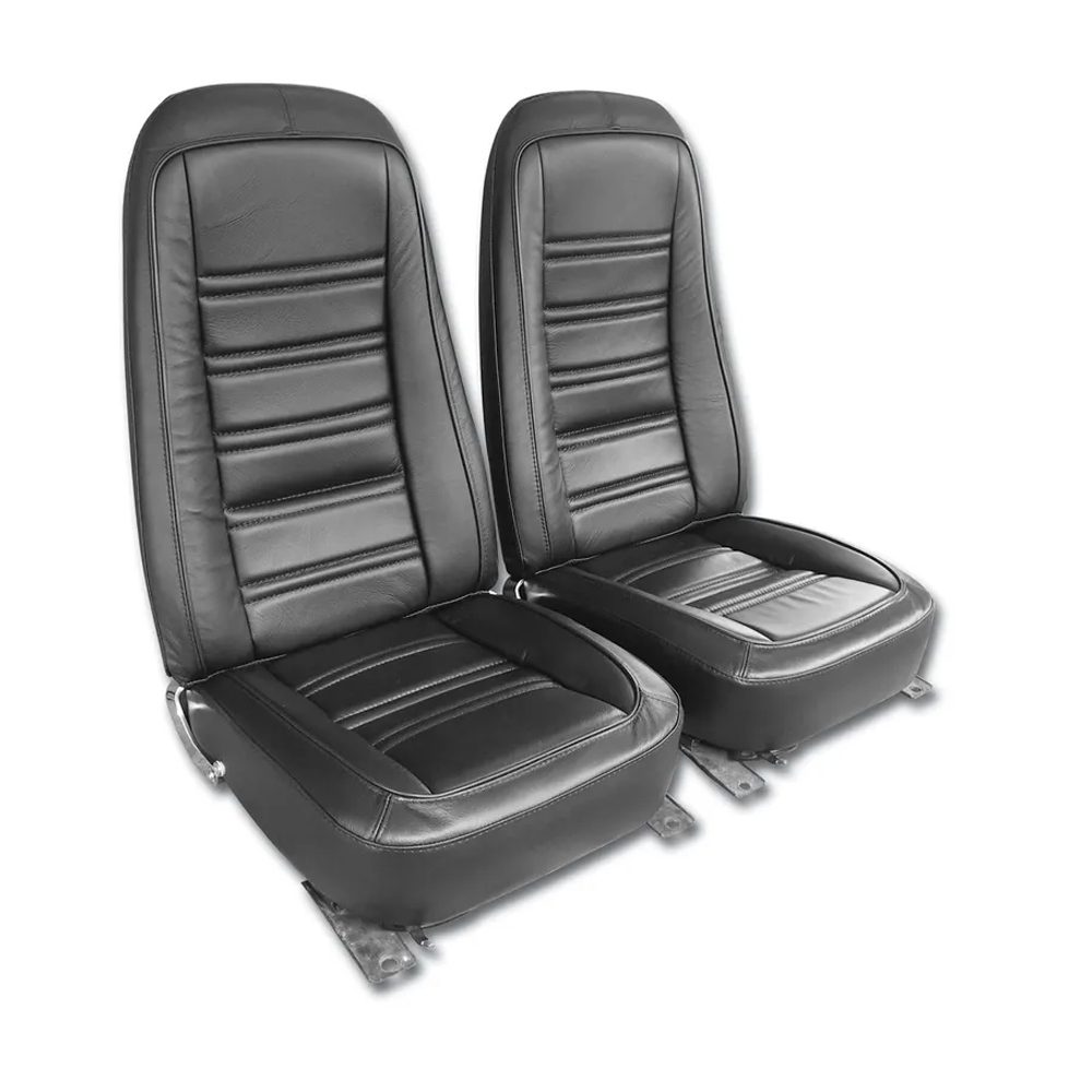 C3 1976 Corvette Interior Package - OE Leather Covers, Foam, Deluxe Door Panels - Black W/Walnut