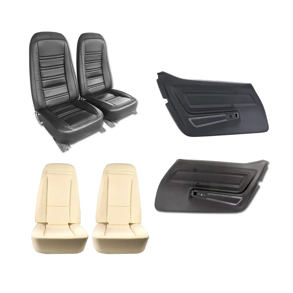 C3 1977 Corvette Interior Package - Full Leather Covers, Foam, Deluxe Door Panels - Black