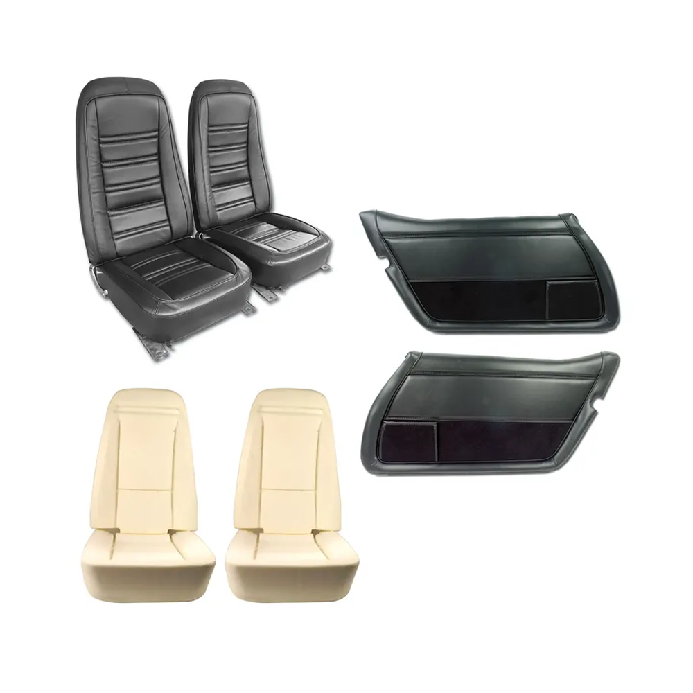 C3 1978 Corvette Interior Package - Full Leather Covers, Foam, Deluxe Door Panels - Black