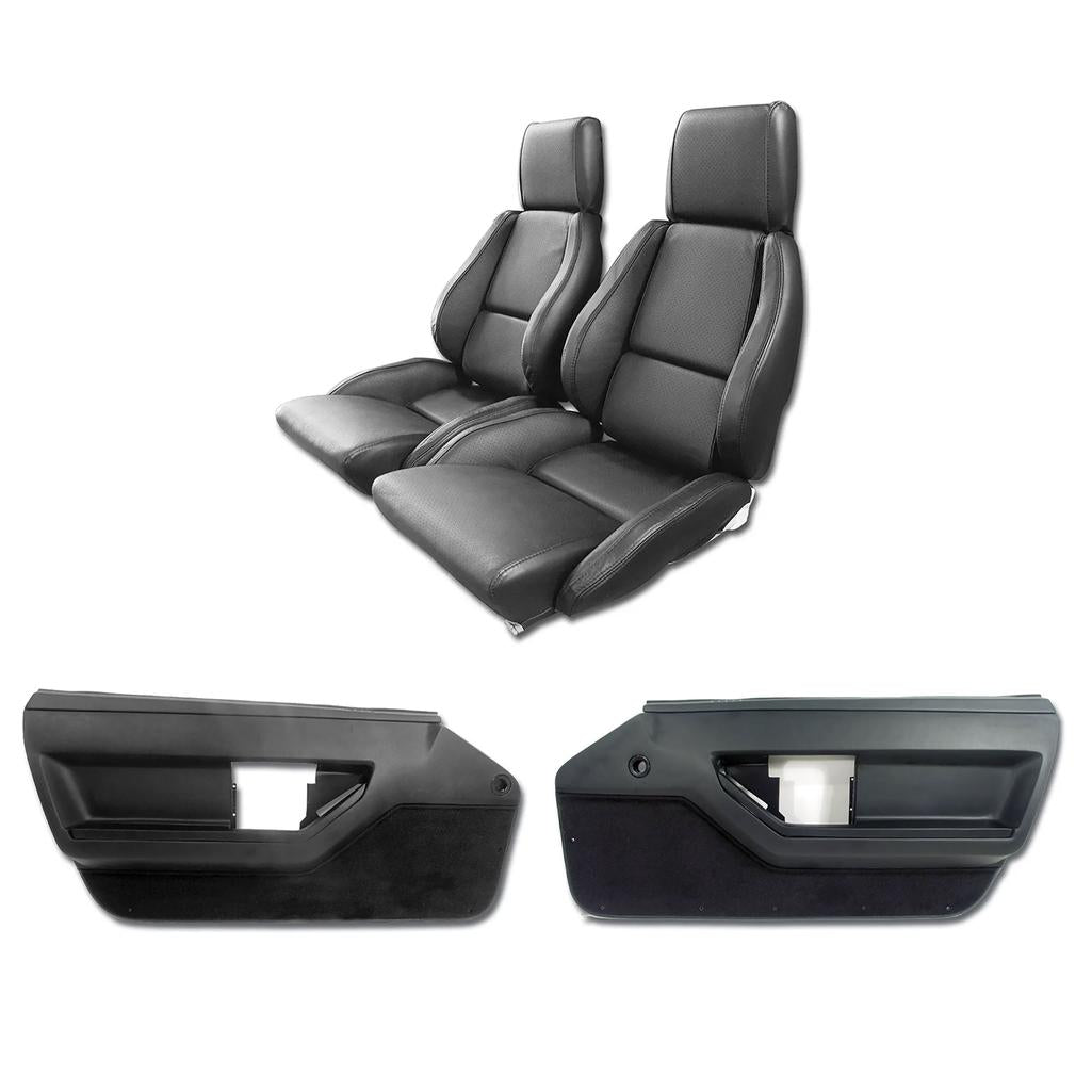 C4 1984-1988 Corvette Interior Package - Mounted Standard Leather Seats - Black W/Perforated Inserts