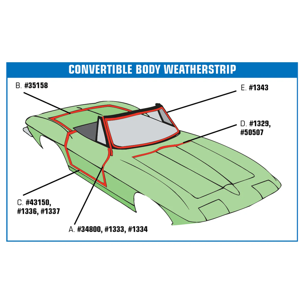 C2 1963-1967 Corvette Weatherstrip - Door Mains Convertible