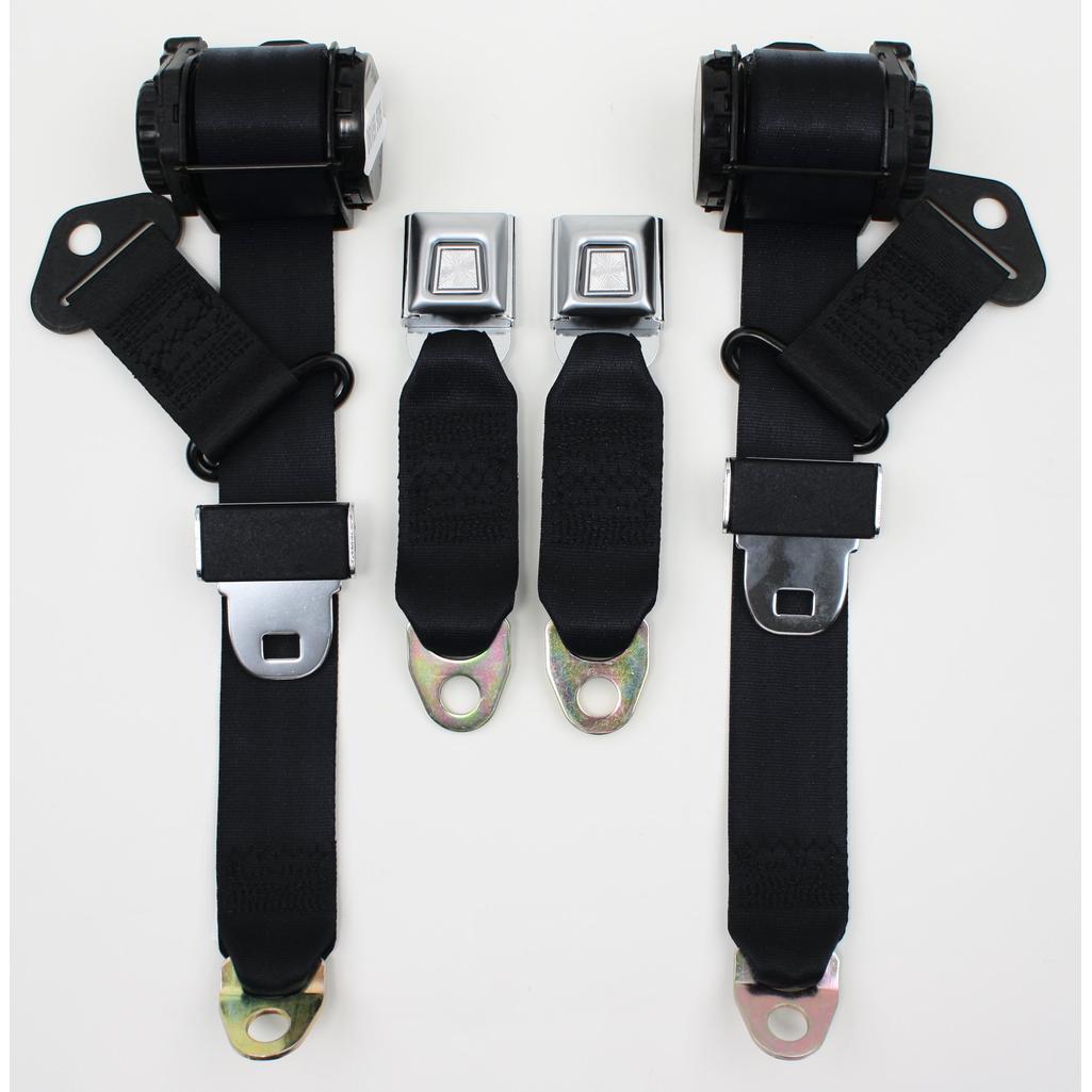 C3 1974-1977 Corvette Black Lap & Shoulder Seat Belts - Single Retractor
