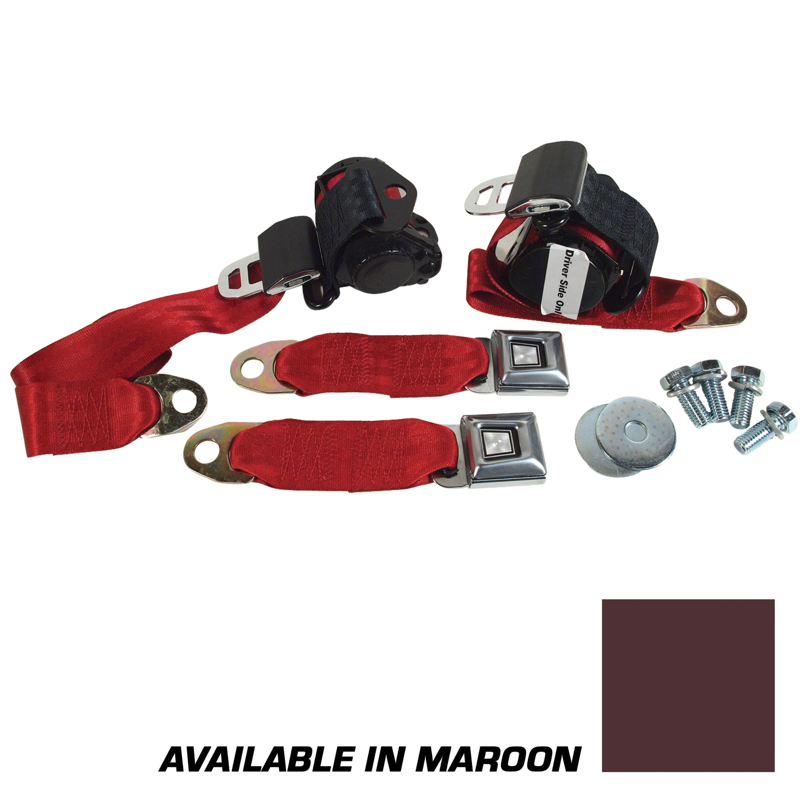 C3 1974-1977 Corvette Lap & Shoulder Seat Belts - Single Retractor - Maroon