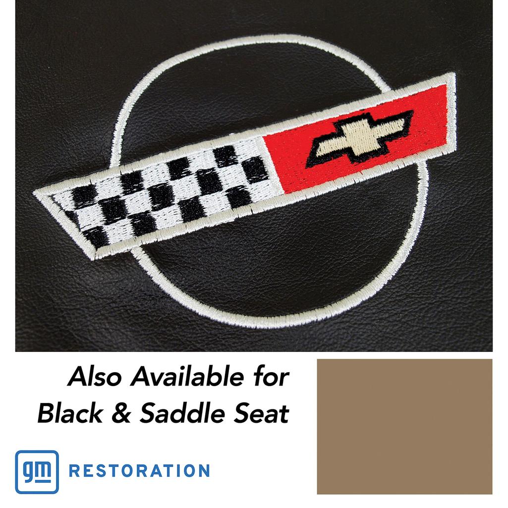 C4 1984-1987 Corvette Embroidered Custom 100% Leather Standard Seat Covers - Black & Saddle
