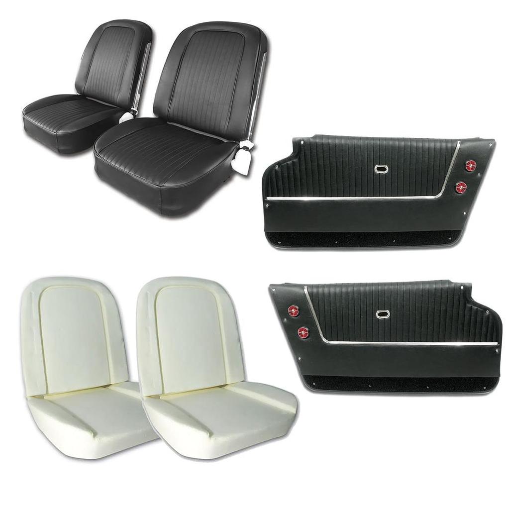 C2 1963-1967 Corvette Coupe Interior Package - OE Vinyl Covers, Foam, Deluxe Door Panels - Black