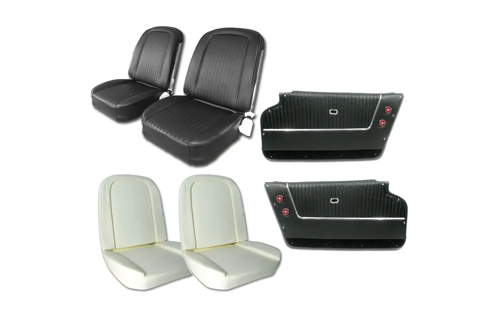 C2 1963-1967 Corvette Convertible Interior Package - OE Vinyl Covers, Foam, Deluxe Door Panels - Black