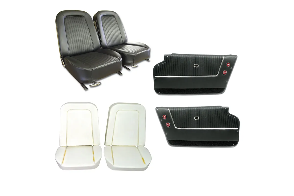 C2 1963-1964 Corvette Convertible Interior Package - Leather Covers, Foam, Deluxe Door Panels - Black