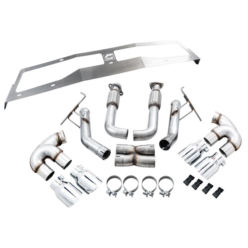 Corvette C8 AWE Tuning Track Edition Exhaust - Quad Chrome Silver Tips