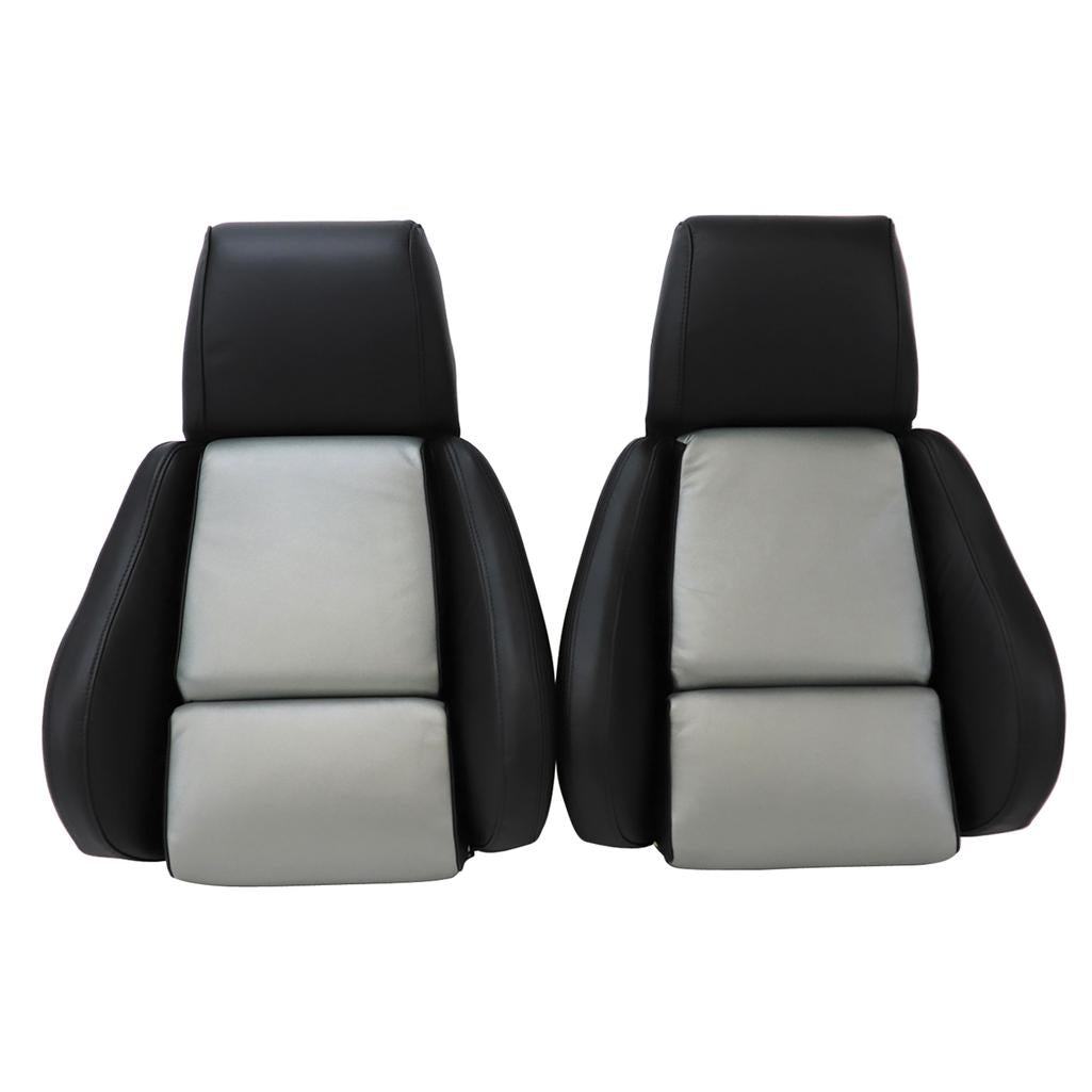 C4 1984-1988 Corvette Mounted 100% Leather Standard Seat Covers - Black /Gray 2-Tone