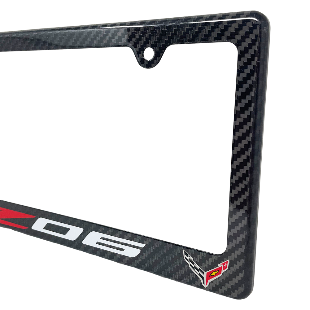C8 Corvette License Plate Frame - Carbon Fiber : C8 Z06 Logo