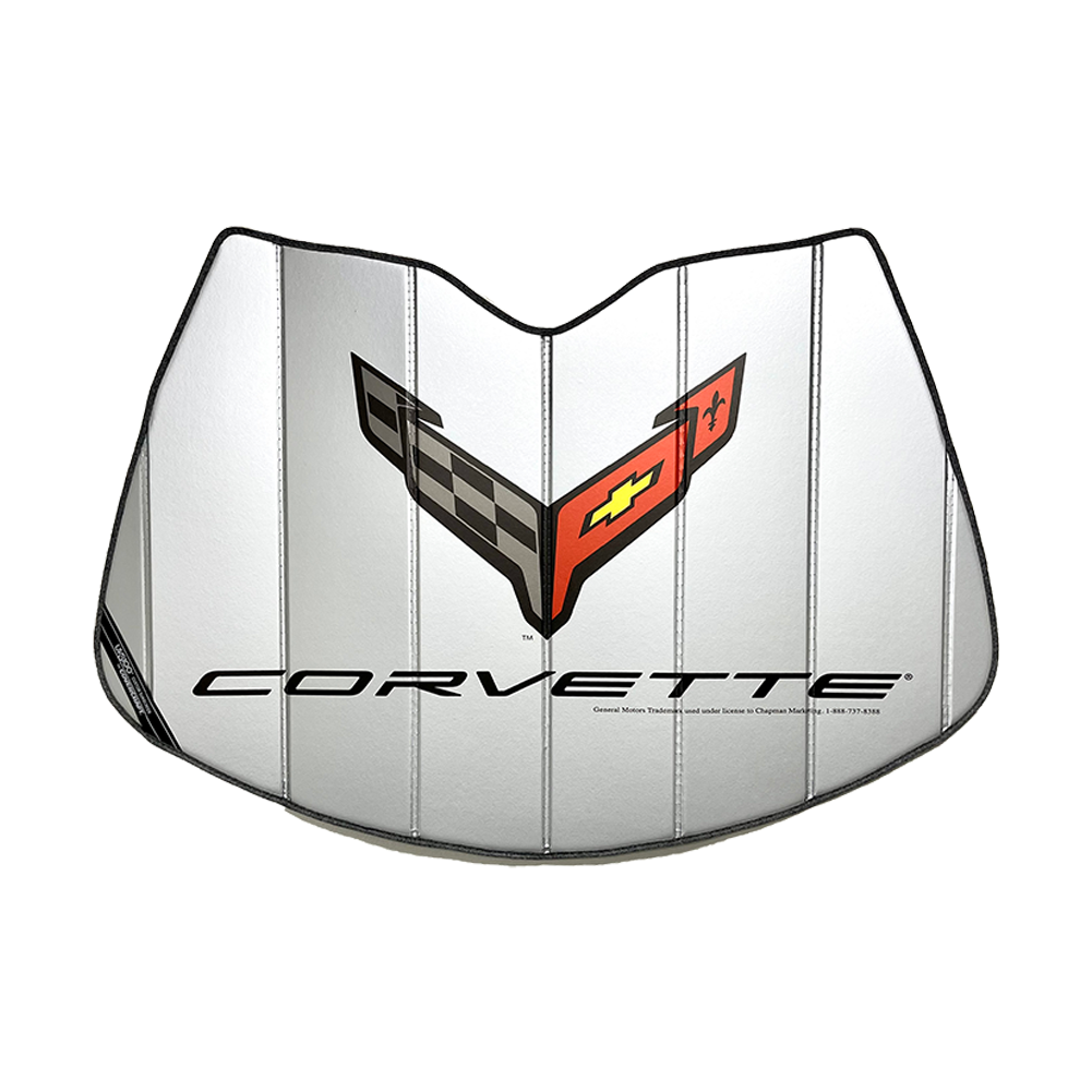 Corvette Logo Accordion Style Sunshade - Insulated Silver : C8 Stingray, Z51, Z06, E-Ray