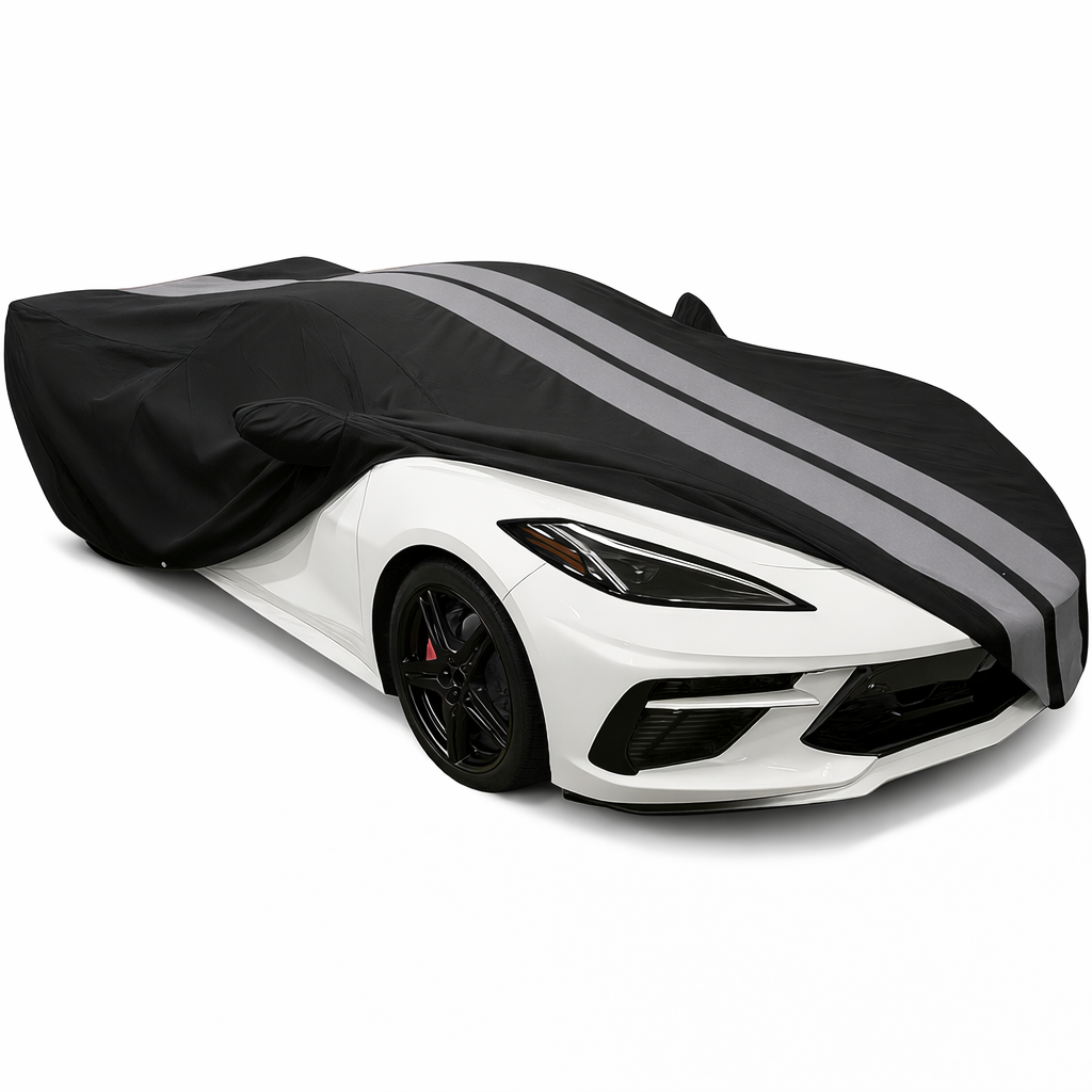 Corvette Ultraguard Plus Car Cover - Indoor/Outdoor Protection - Black W/ Gray Stripes : C8 Stingray, Z51, Z06