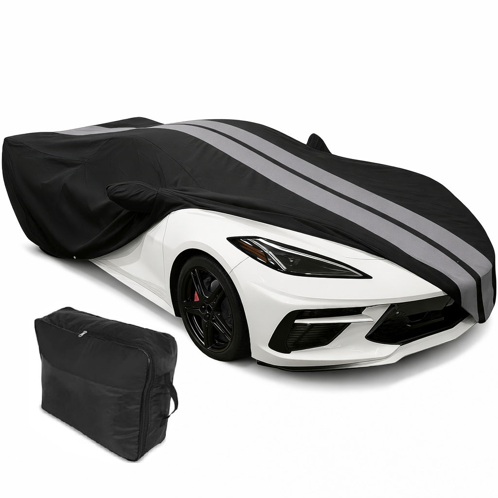 Corvette Ultraguard Plus Car Cover - Indoor/Outdoor Protection - Black W/ Gray Stripes : C8 Stingray, Z51, Z06
