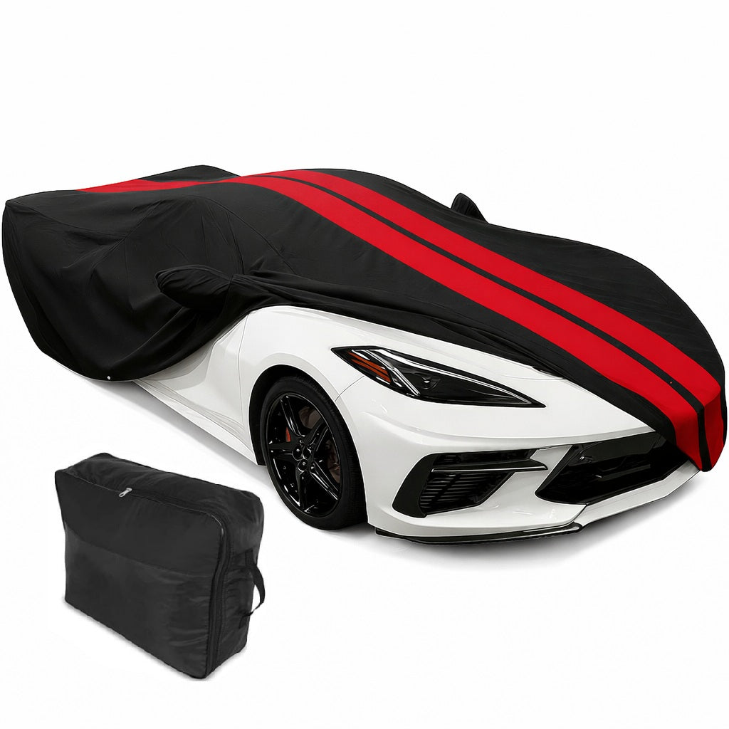 Corvette Ultraguard Plus Car Cover - Indoor/Outdoor Protection - Black W/ Red Stripes : C8 Stingray, Z51, Z06