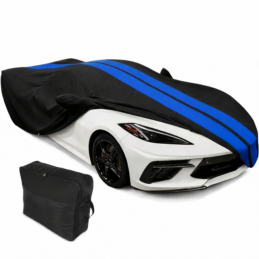Corvette Ultraguard Plus Car Cover - Indoor/Outdoor Protection - Black W/ Blue Stripes : C8 Stingray, Z51, Z06