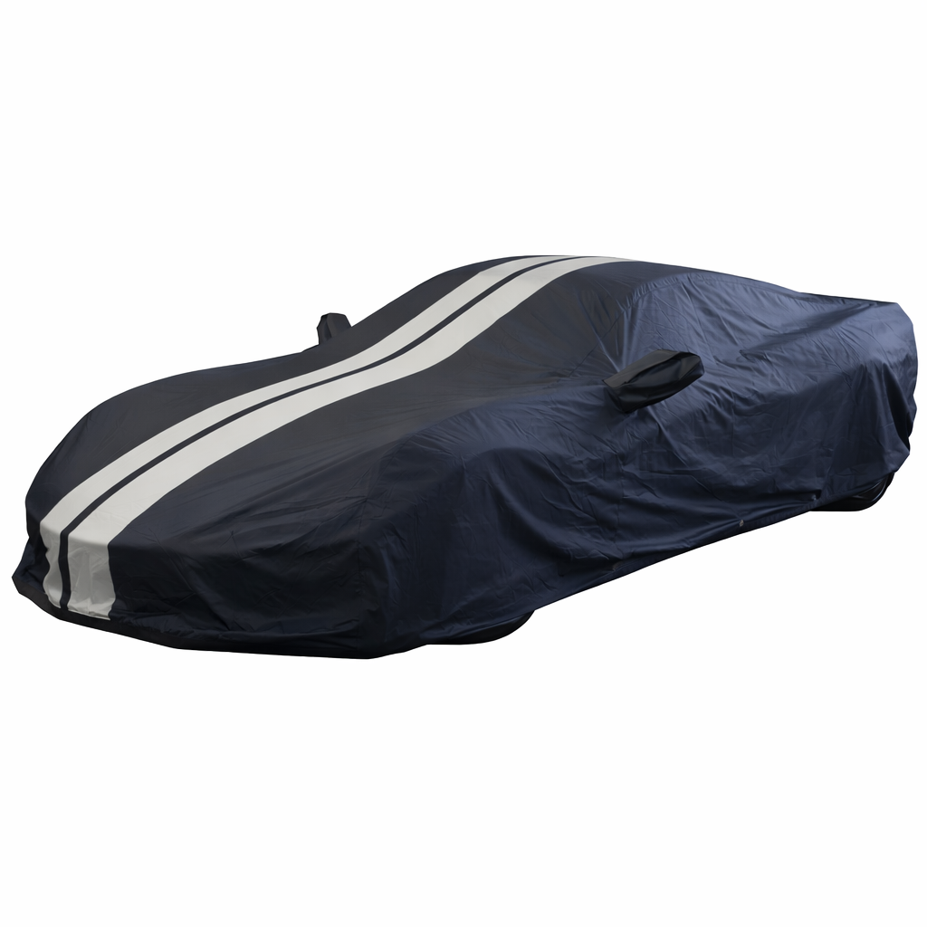 Corvette Ultraguard PEVA Car Cover - Indoor/Outdoor Waterproof Protection - Black W/ Gray Stripes : C8 Stingray, Z51, Z06, E-Ray