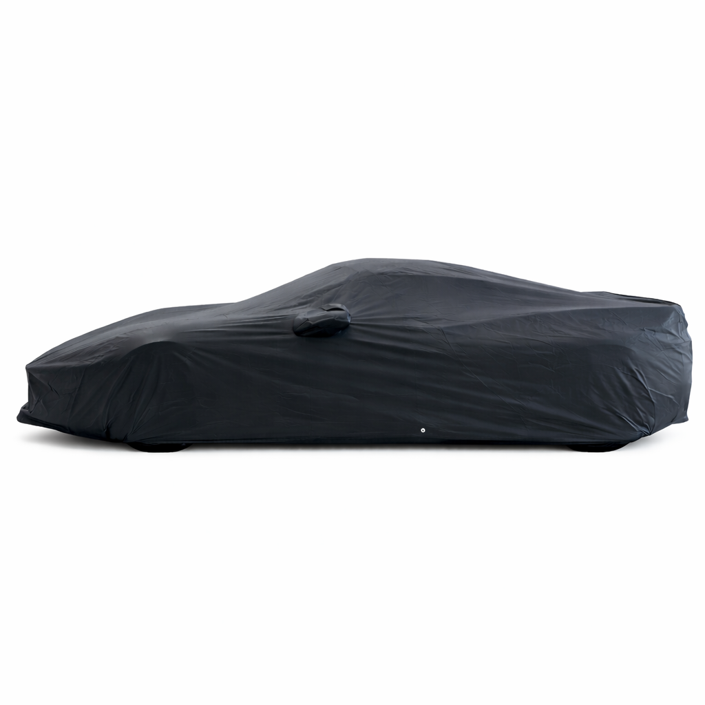 Corvette Ultraguard PEVA Car Cover - Indoor/Outdoor Waterproof Protection - Black W/ Gray Stripes : C8 Stingray, Z51, Z06, E-Ray