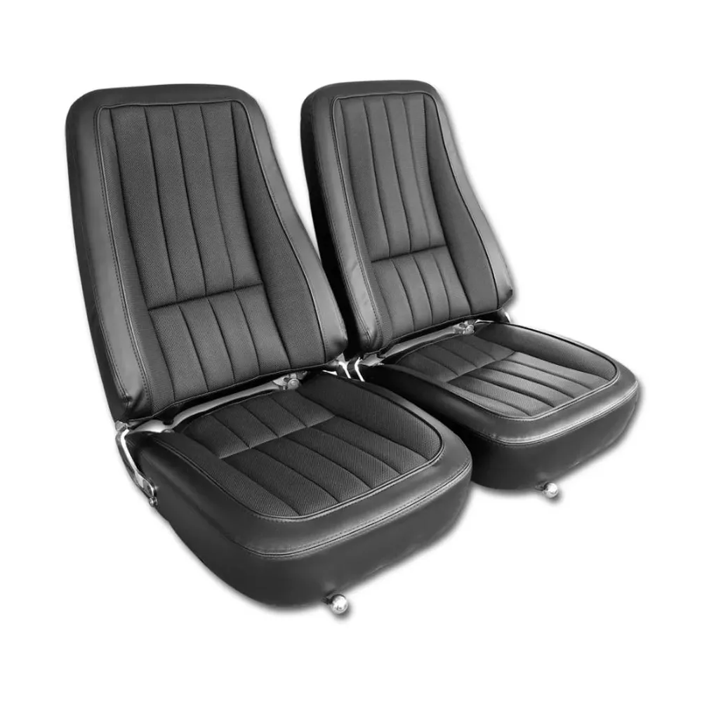 C3 1968-1969 Corvette Mounted Seats - Driver Series - Black First Design Without Headrest Bracket