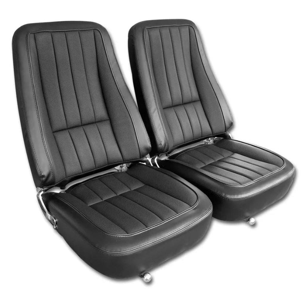 C3 1968 Corvette Mounted Seats, Driver Black Second Design With Headrest Bracket