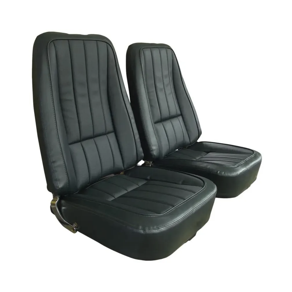 C3 1968-1969 Corvette Mounted Seats - Driver Series - Black Second Design Without Headrest Bracket