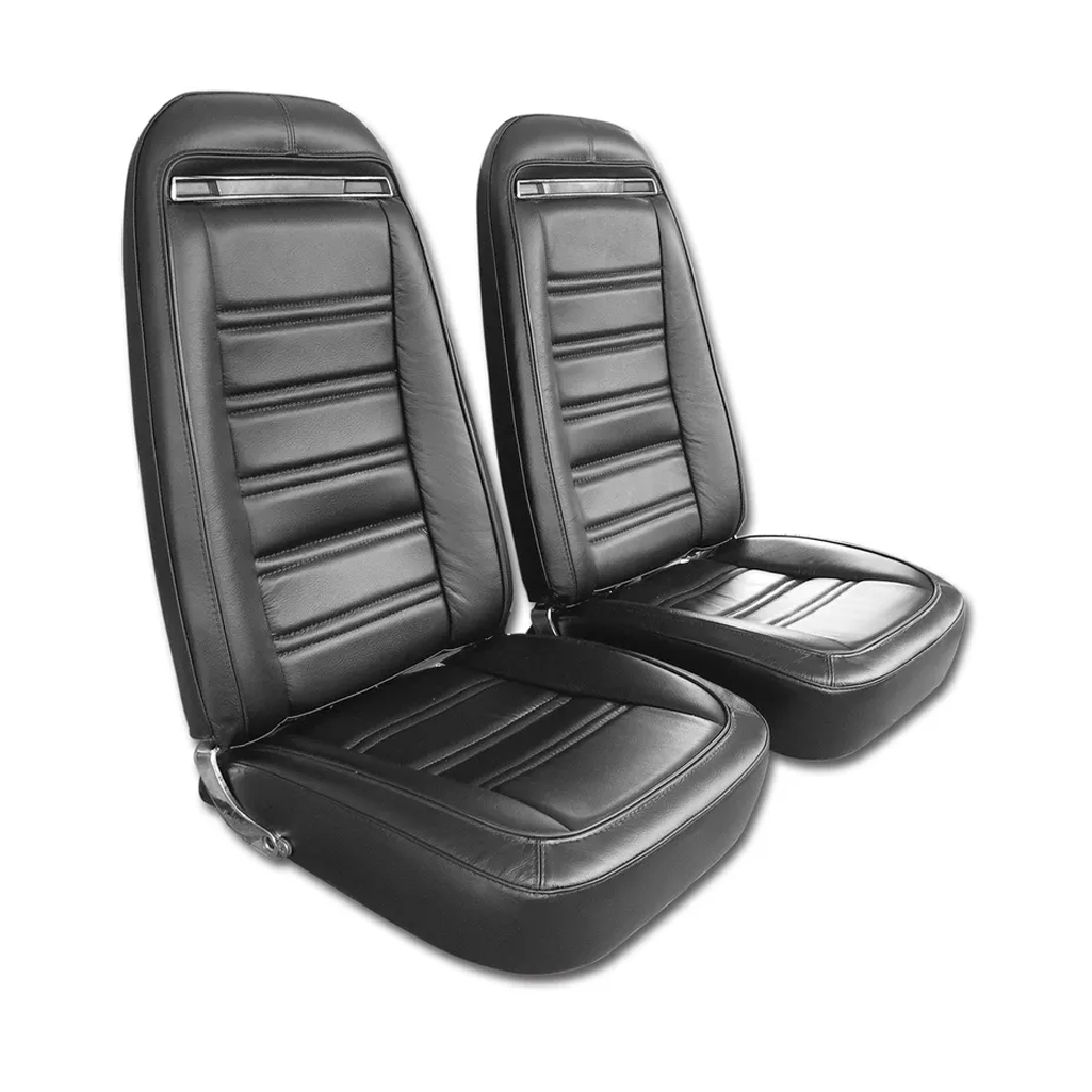 C3 1970-1978 Corvette Driver Leather Seat Covers Leather/Vinyl - Black - Pair