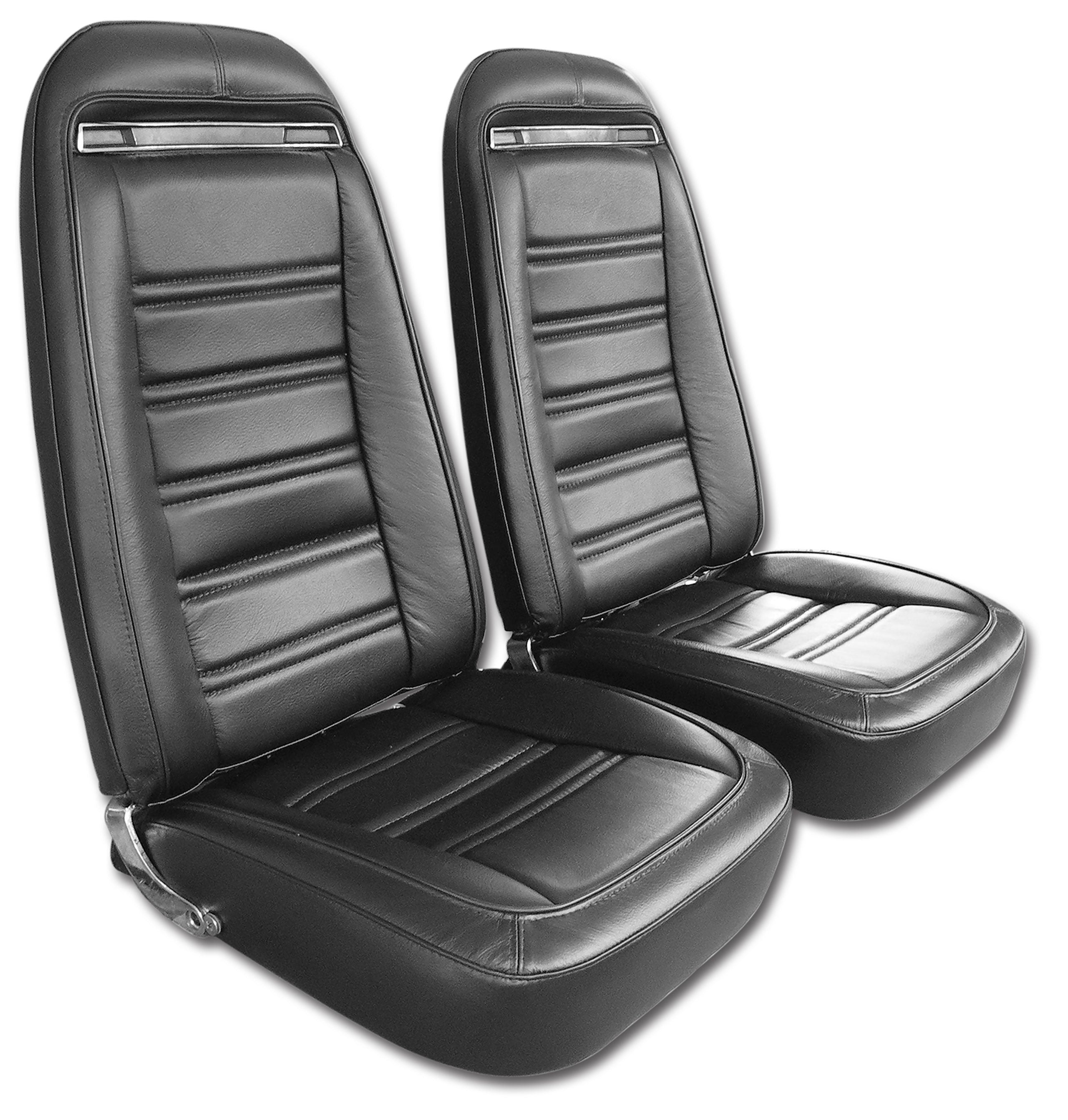 C3 1970-1975 Corvette Mounted Seats - Driver Series - Black Leather Vinyl Without Shoulder Harness