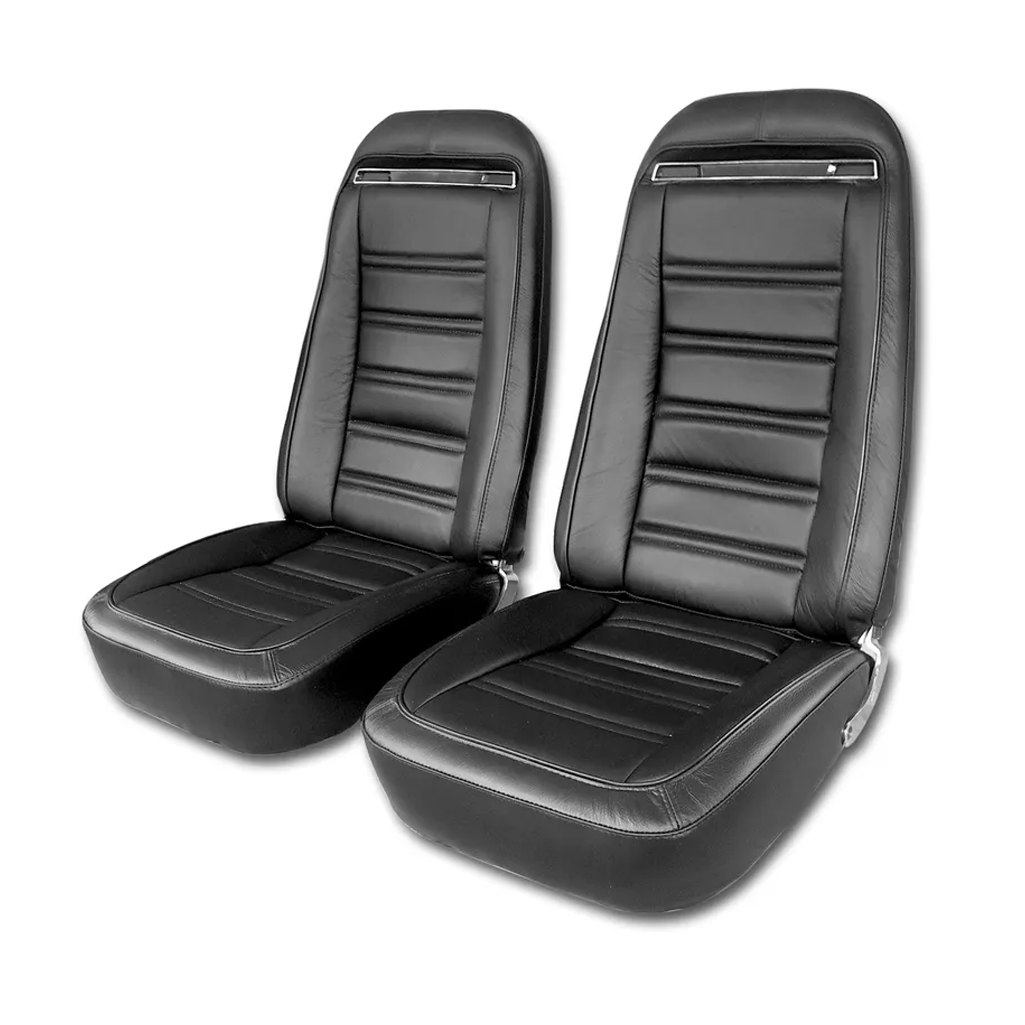 C3 1970-1978 Corvette Driver Leather Seat Covers Leather/Vinyl - Black - Pair