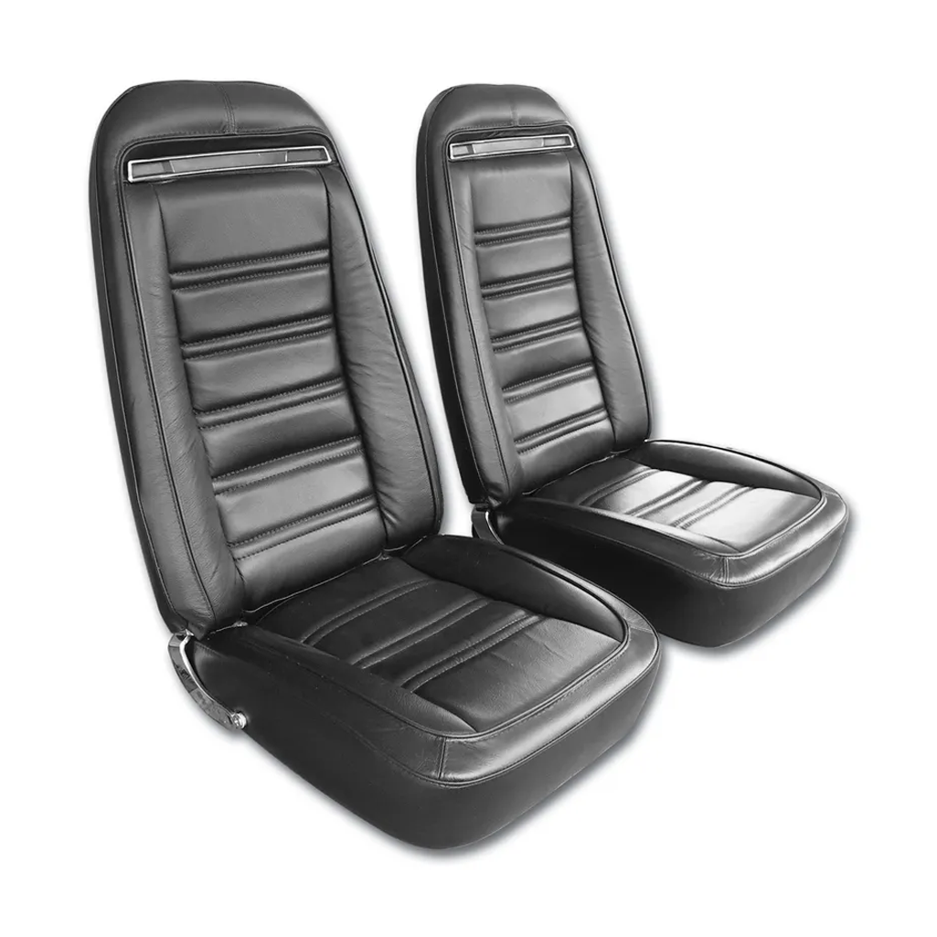 C3 1970-1978 Corvette Driver Leather Seat Covers Leather/Vinyl - Black - Pair
