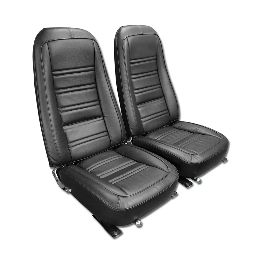 C3 1970-1978 Corvette Driver Leather Seat Covers Leather/Vinyl - Black - Pair