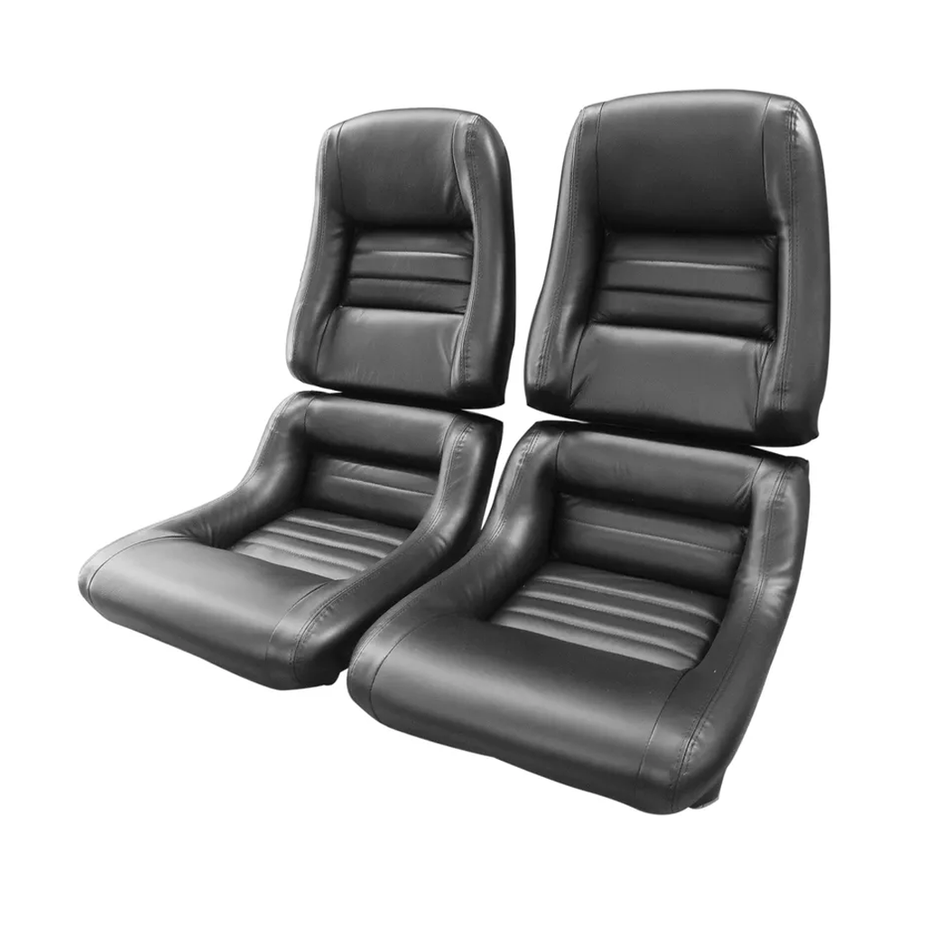 C3 1979-1982 Corvette Driver Leather Seat Covers Leather/Vinyl Black - 2-Inch Bolster
