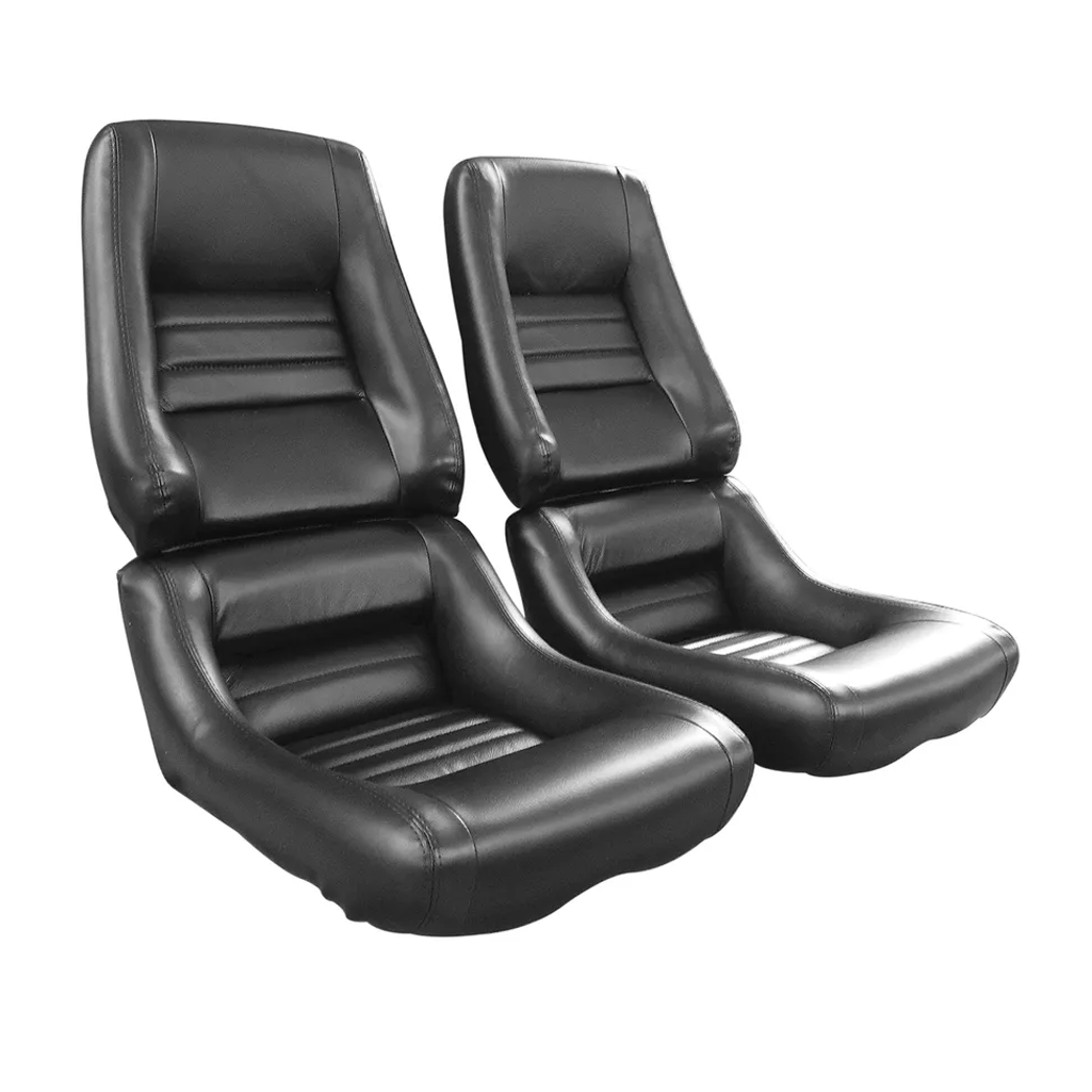 C3 1979-1982 Corvette Driver Leather Seat Covers Leather/Vinyl Black - 4-Inch Bolster
