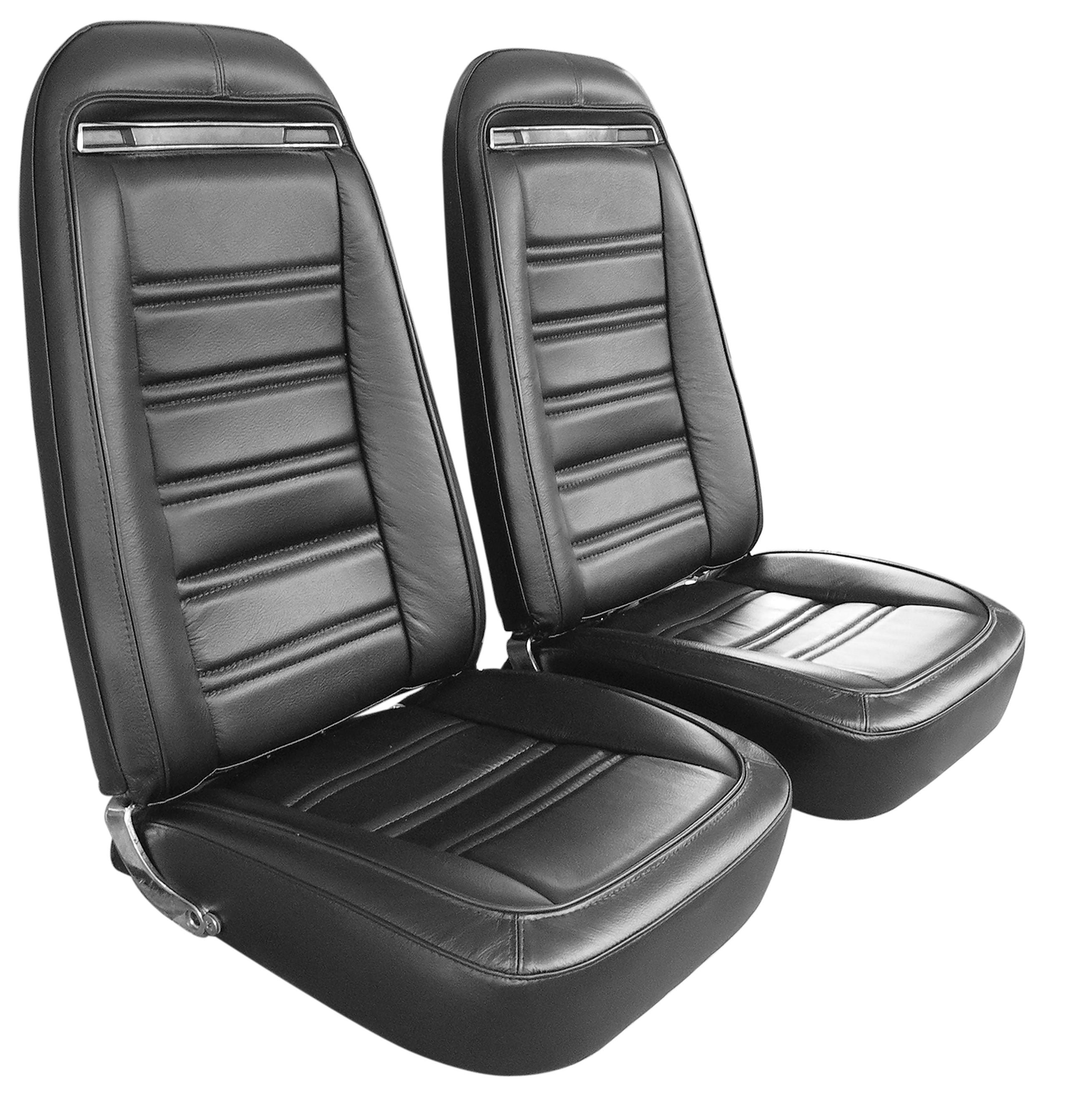 C3 1970-1975 Corvette Mounted Seats - Driver Series Black 100% Leather Without Shoulder Harness