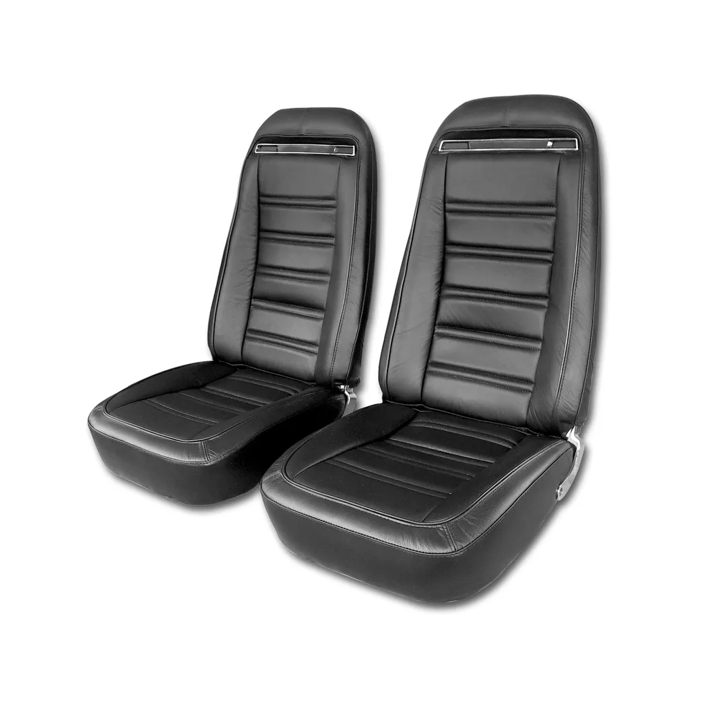 C3 1972-1974 Corvette Driver Leather Seat Covers 100% Leather - Black - Pair