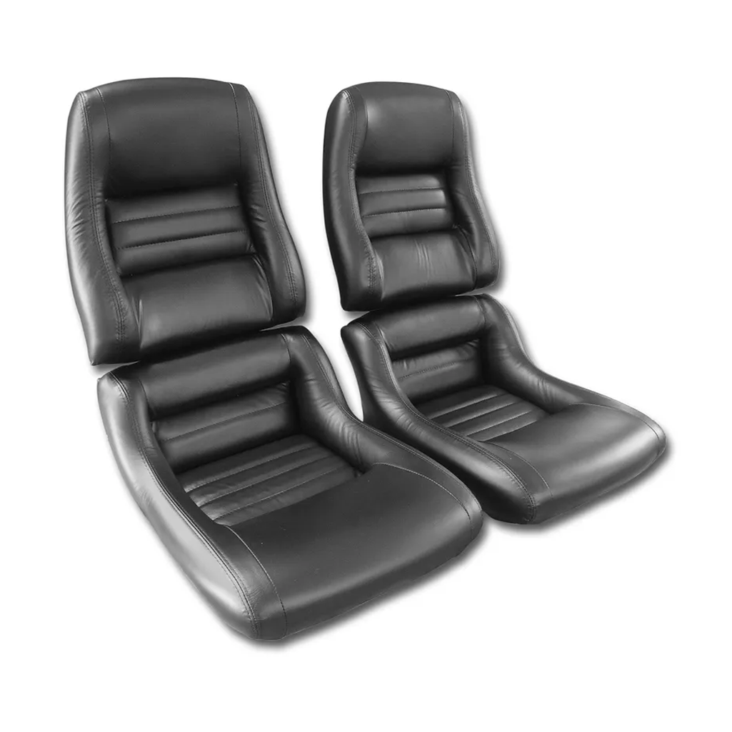 C3 1979-1982 Corvette Driver Leather Seat Covers 100% Leather Black - 2-Inch Bolster