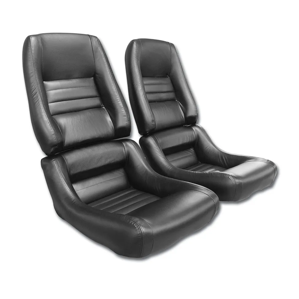 C3 1979-1982 Corvette Driver Leather Seat Covers 100% Leather Black - 4-Inch Bolster