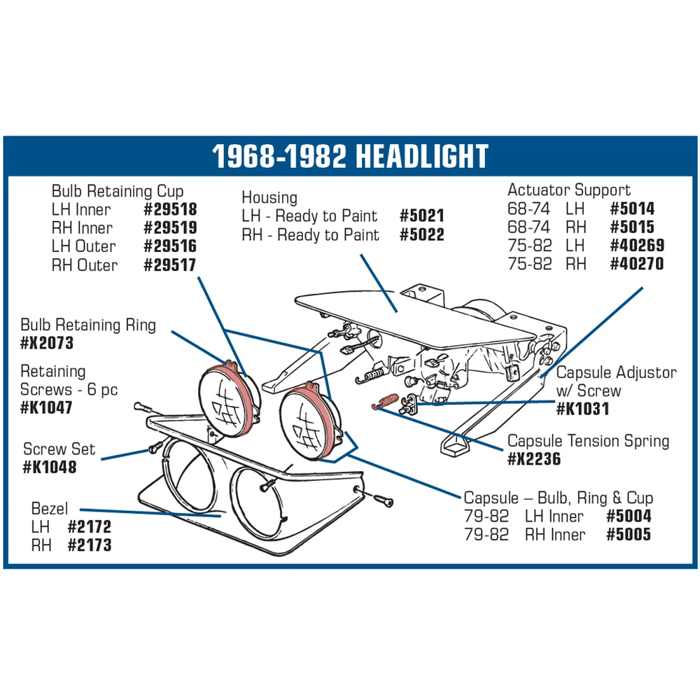 C3 1979-1982 Corvette Headlight Capsule - Inner Left Hand