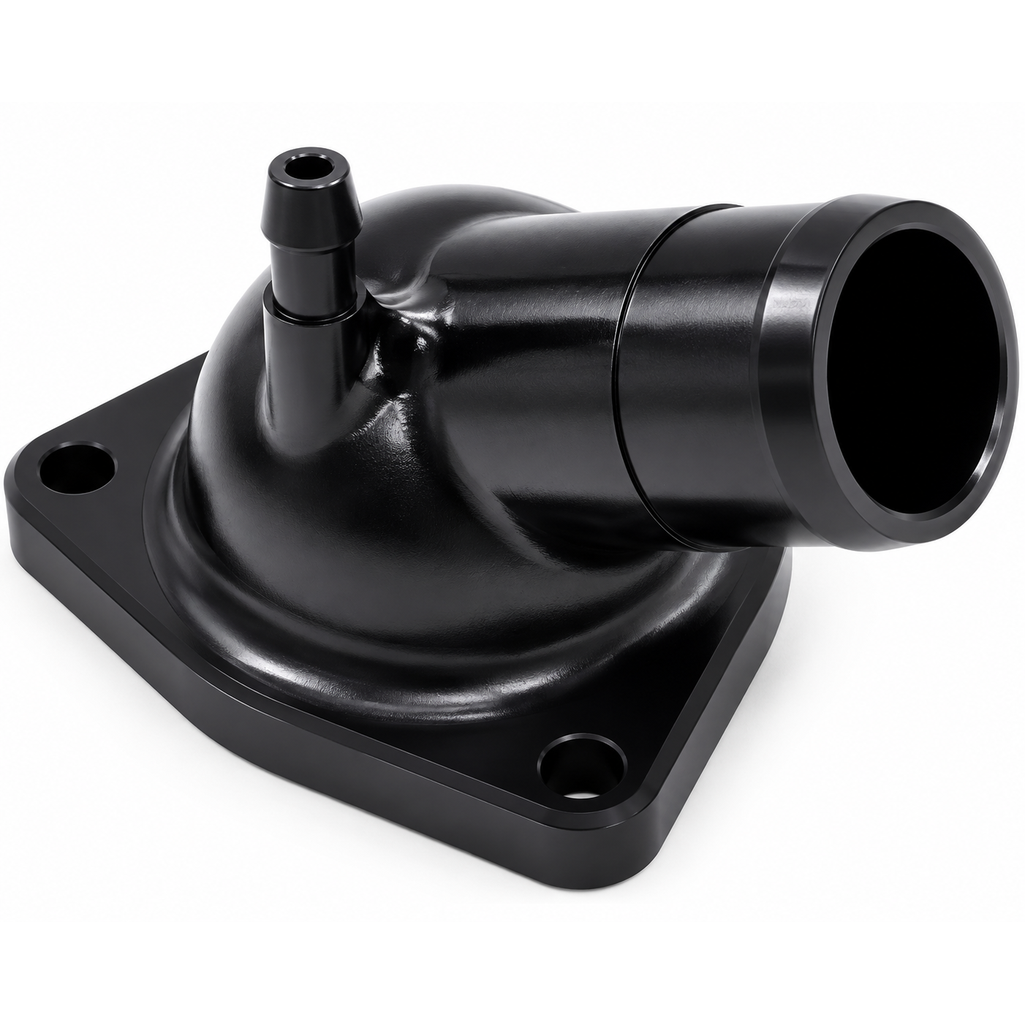 Provides durable billet aluminum alternative factory-style thermostat housing compatible