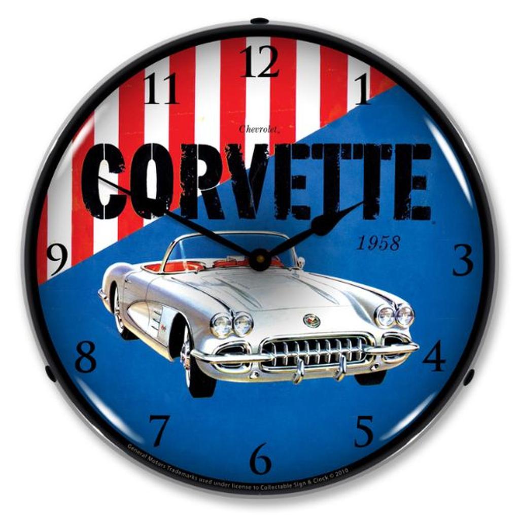 C1 1958 Corvette LED Clock, Silver