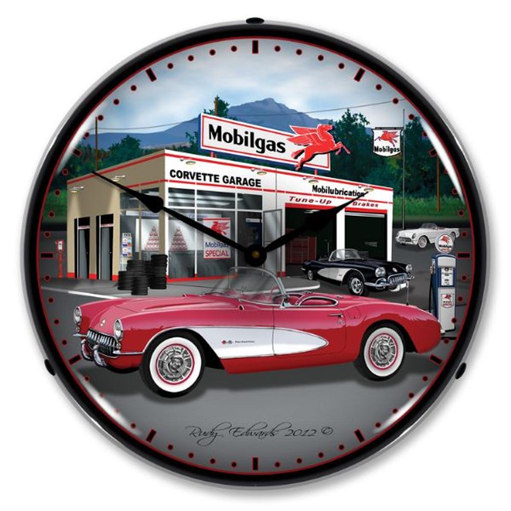 C1 1957 Corvette LED Clock, Red Mobilgas