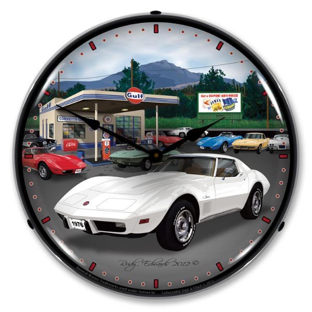 C3 1976 Corvette LED Clock, Gulf Gas Station