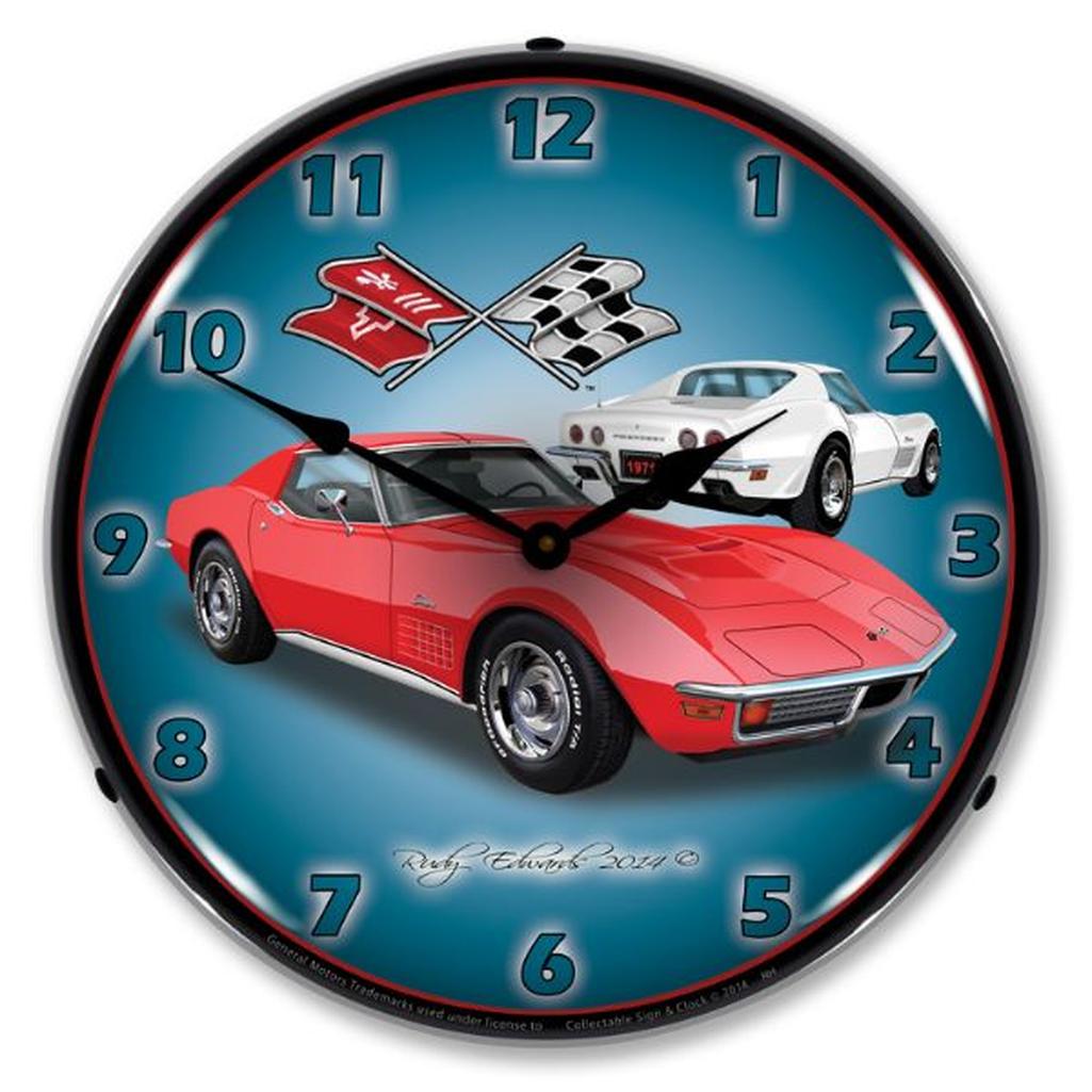 C3 1971 Corvette LED Clock, Stingray Red