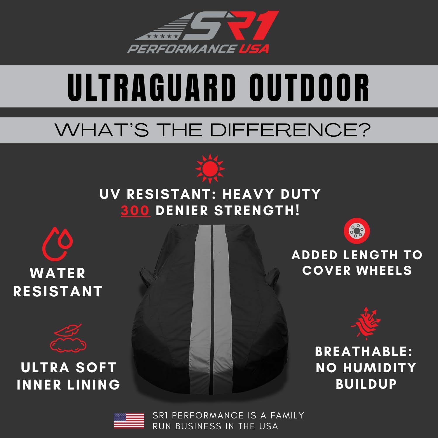 Corvette Ultraguard Plus Car Cover - Indoor/Outdoor Protection - Black W/ Gray Stripes : C8 Stingray, Z51, Z06