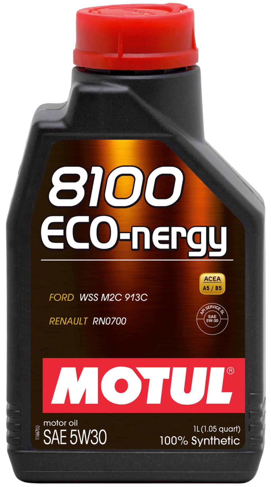 Motul 8100 Eco-nergy 5W-30 Synthetic Engine Oil – Low Friction Fuel Economy Oil for Gasoline and Diesel Engines