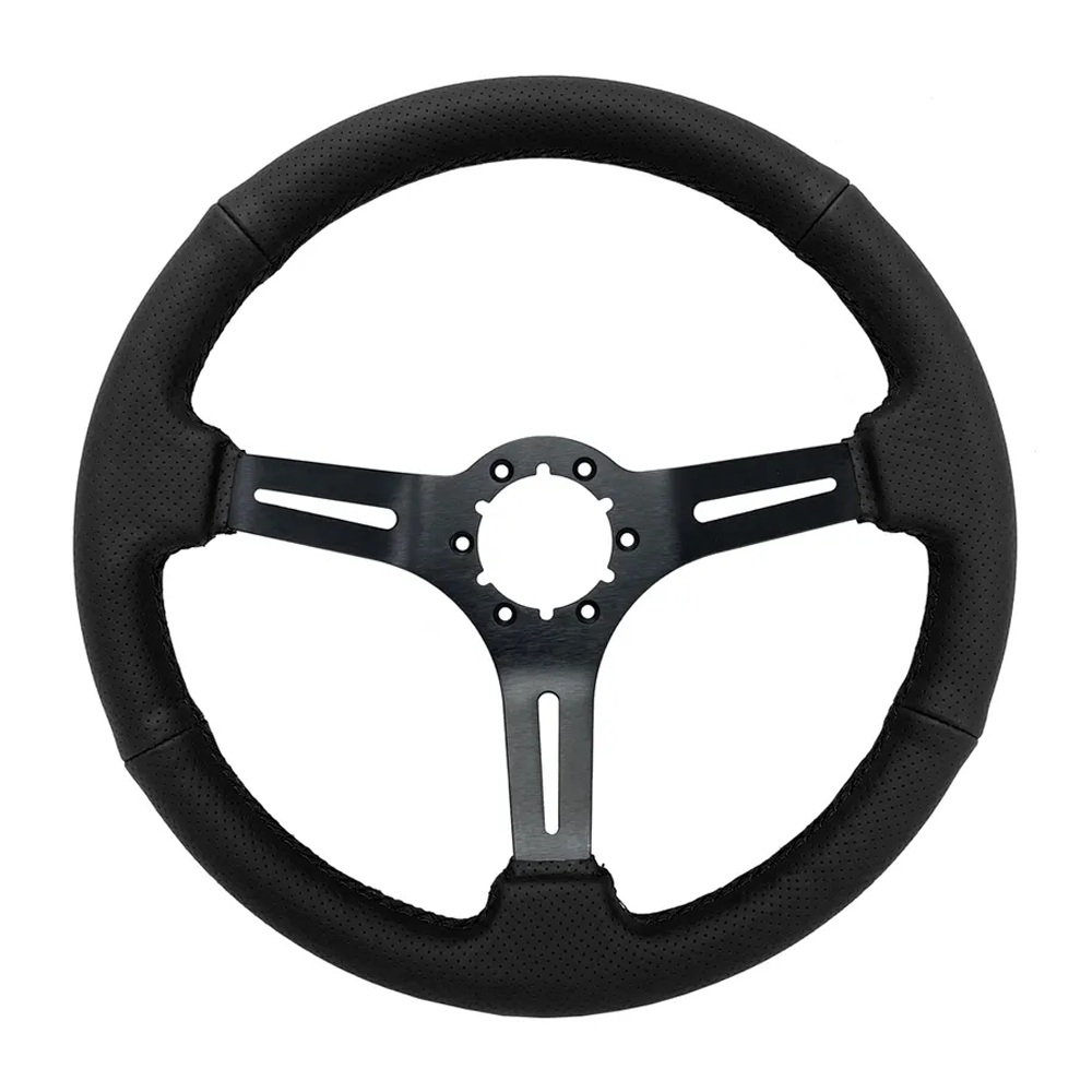 C3 1963-1982 Corvette Perforated Leather Wrapped Steering Wheel W/Black Spokes