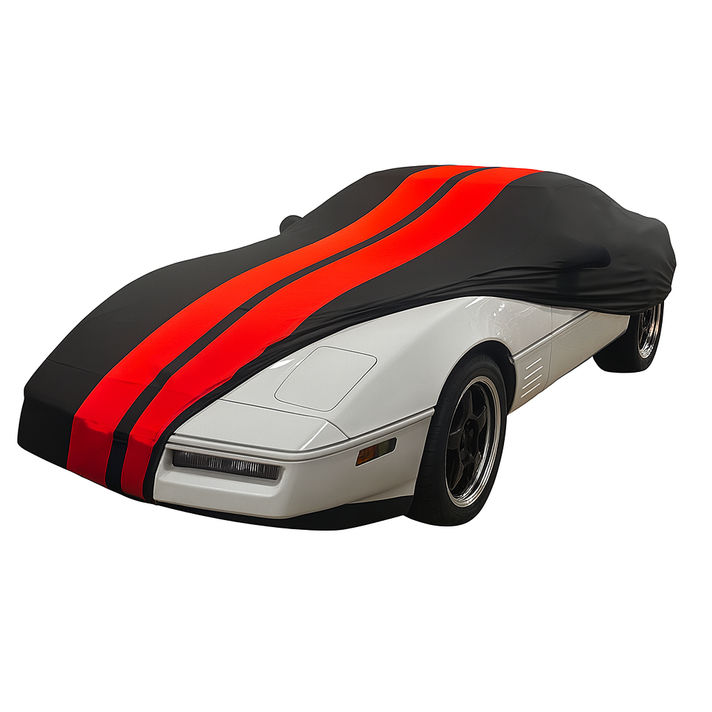 Corvette Ultraguard Stretch Satin Sport Car Cover - Black / Red Stripes - Indoor : 1984-1996 C4