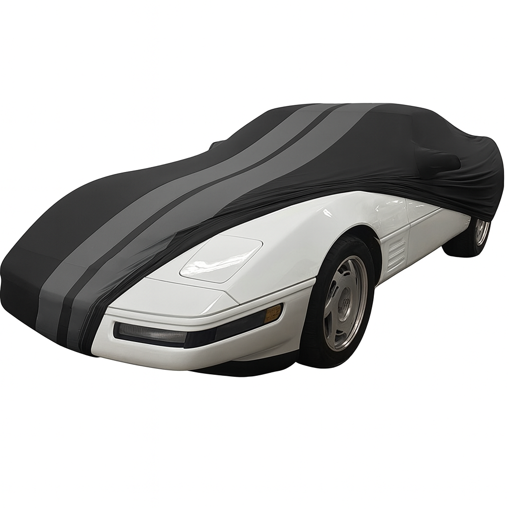 Corvette Ultraguard Stretch Satin Sport Car Cover - Black / Gray Stripes - Indoor : 1984-1996 C4