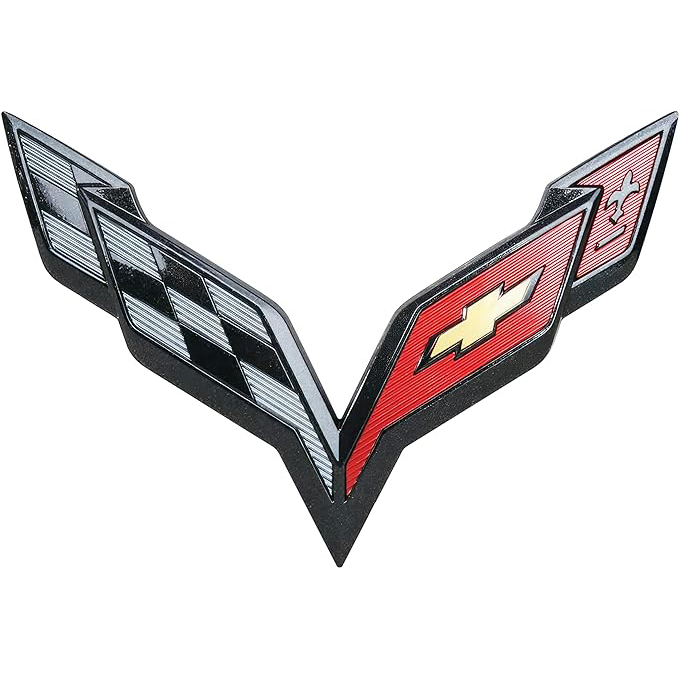 Corvette Metal Crossed Flags Hood Panel Badge - Carbon Flash : C7 Stingray, Z51
